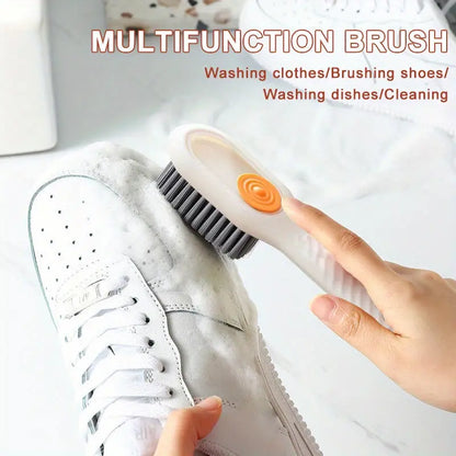 "Multifunctional Shoe & Cleaning Brush with Built-in Liquid Dispenser – Long Handle, Soft Bristles for Kitchen & Bathroom